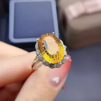 ZECAA ювелирные изделия с цитрином, женское кольцо с цитрином и натуральным драгоценным камнем цитрина 10*14 мм, женское кольцо с цитрином, ювелирные изделия, кольцо с цитрином для девочек