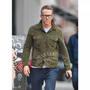 Зеленая оригинальная мужская кожаная куртка из чистой натуральной замши