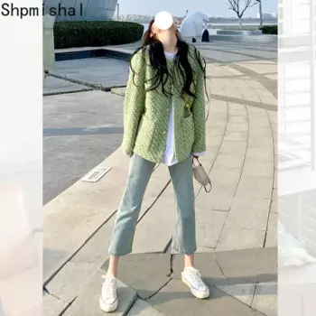 Зеленое высококачественное плотное пальто в западном стиле для женщин на осень и зиму, Короткие Свободные повседневные куртки, женская одежда, 2023