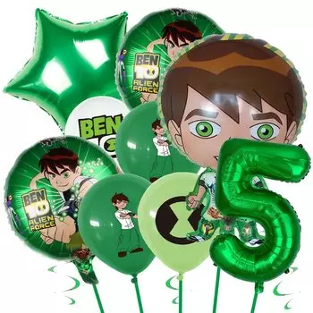 Зеленые фольгированные шары из мультфильма БЕН10 Disney 9 шт.