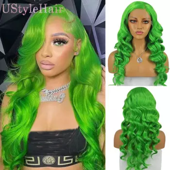 Зеленый парик UStyleHair, длинные волнистые парики для женщин, синтетические кружевные передние парики, натуральные волосы для ежедневного использования, парик для косплея