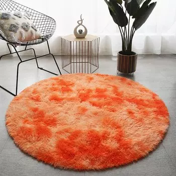 Зелёный ворсистый круглый ковер Tie-dye с фруктами YLW