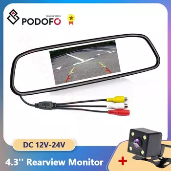 Зеркало заднего вида Podofo, ЖК-дисплей 4,3 дюйма, 2 видеовхода для камеры заднего вида