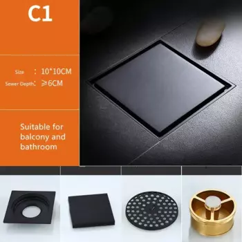 ZGRK черный латунный Слив для пола дезодорант 100x100 мм квадратный линейный Слив для душа с защитой от запаха для ванной комнаты балкона душевой слив Ловец для волос