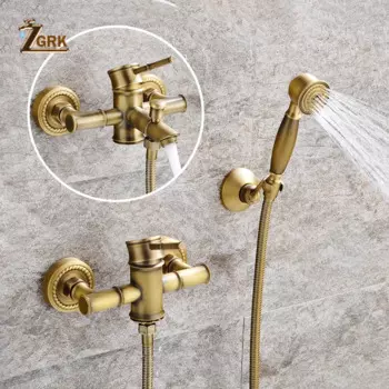 ZGRK смесители для душа античная латунь настенный бамбуковый смеситель для ванной комнаты смеситель для душа с ручным смесителем для ванны кран для воды