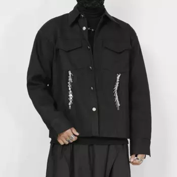 Жаккардовая Мужская модная дизайнерская нишевая куртка в японском стиле черный красивый топ свободный силуэт джинсовая куртка короткая куртка