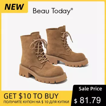 Желтые ботильоны BEAUTODAY, женские замшевые ботильоны из коровьей замши на платформе со шнуровкой, уличные винтажные короткие ботильоны на массивном каблуке, женские 04654