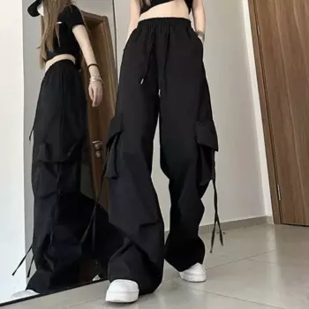 Желтые брюки-карго в стиле хип-хоп, свободные повседневные прямые брюки с несколькими карманами, американские мешковатые брюки с высокой талией, винтажные брюки