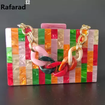 Жемчужная фиолетовая цветная полосатая полимерная цепочка для женщин, мини-корпус с откидной крышкой, акриловая коробка, клатчи, женская вечерняя сумка на плечо, кошелек для девушек