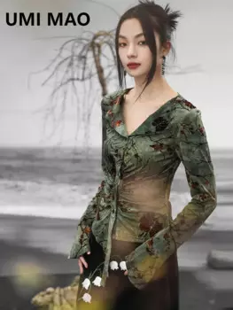 Женская Асимметричная рубашка с длинным рукавом, со складками