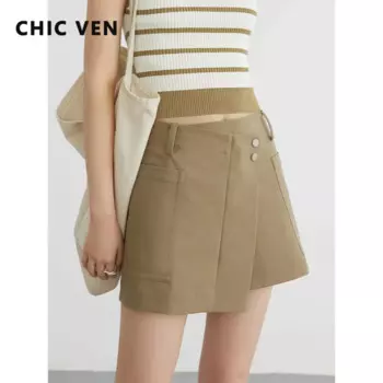 Женская Асимметричная юбка CHIC VEN, однотонная простая трапециевидная Женская юбка, модная одежда для офиса, весна-лето 2023