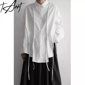 Женская ассиметричная Длинная блузка с длинным рукавом, белая или черная