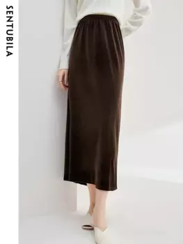 Женская бархатная Юбка-миди с разрезом, на осень/зиму
