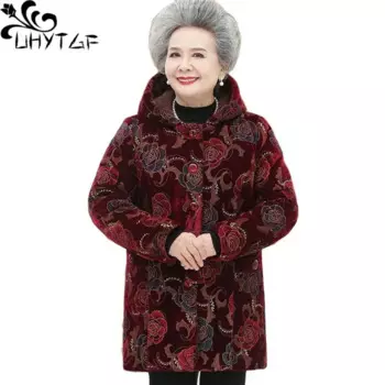 Женская бархатная куртка с капюшоном UHYTGF, теплая хлопковая куртка с капюшоном и надписью, большие размеры 5XL, 21