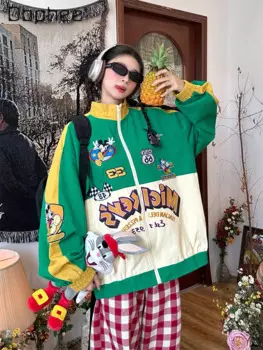 Женская бейсбольная куртка с вышивкой в американском ретро-стиле