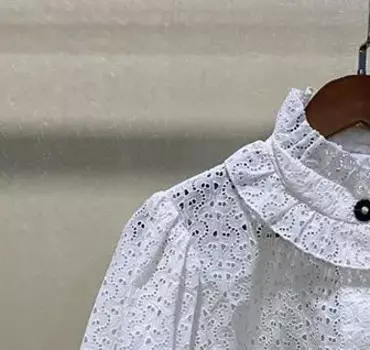 Женская белая ажурная рубашка, винтажная элегантная офисная рубашка с высоким воротником, французский бренд, осень