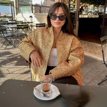 Женская Блестящая куртка-бомбер с длинными рукавами и блестками