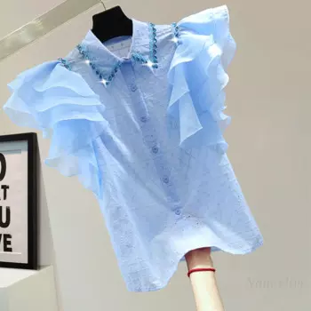 Женская блузка без рукавов с вышивкой и бисером