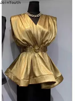 Женская блузка с V-образным вырезом, без рукавов