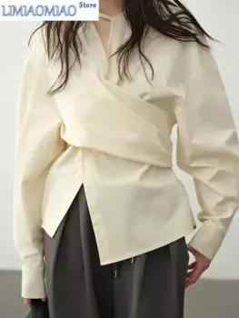 Женская блузка с V-образным вырезом и длинным рукавом