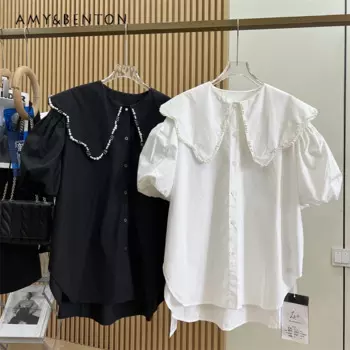 Женская блузка с вышивкой в виде листьев лотоса