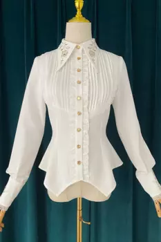 Женская блузка в стиле «лолита», милая кружевная блузка в японском стиле с воротником-стойкой, шикарная черная и белая блузка с длинным рукавом-фонариком для девушек