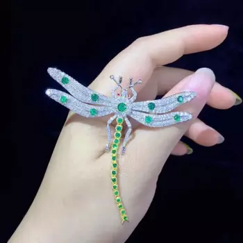 Женская Брошь-Стрекоза из серебра 925 пробы с кубическим цирконием, зеленого и белого цвета, ювелирное украшение в виде насекомого