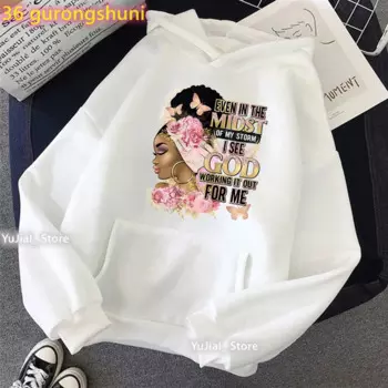 Женская Черная толстовка с капюшоном и принтом «Я вижу Бога»