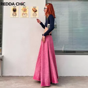 Женская длинная джинсовая юбка REDDACHiC, розовая юбка макси из денима с высокой талией, в эстетике Y2k, винтажная юбка с воздушным шариком