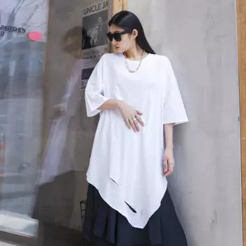 Женская длинная футболка с коротким рукавом, в стиле хип-хоп