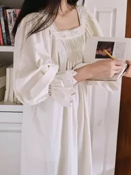 Женская Длинная Ночная сорочка из чистого хлопка в ретро-стиле