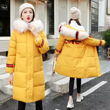 Женская длинная парка с капюшоном ENLU, теплая хлопковая куртка с искусственным мехом на осень и зиму