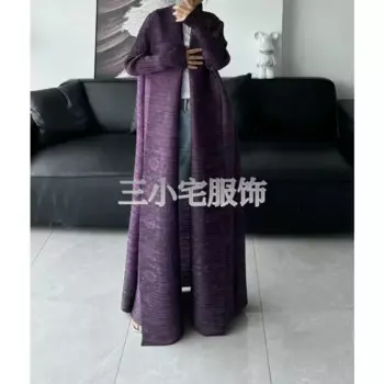 Женская длинная Плиссированная ветровка Abaya 2024, элегантный и Свободный кардиган с рисунком в стиле ретро, Средневосточный роскошный фиолетовый кардиган