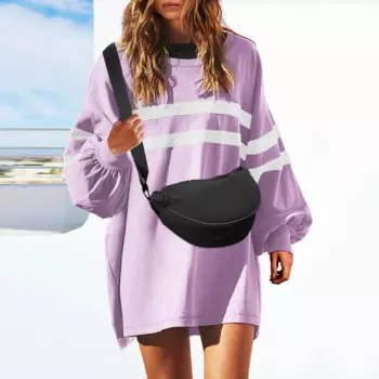 Женская Длинная толстовка с капюшоном, свободная Повседневная Толстовка в полоску с длинным рукавом и круглым вырезом, в стиле колор-блок