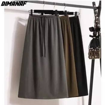 Женская длинная юбка с поясом Dimanaf, свободная базовая юбка оверсайз с поясом на резинке, лето 2024