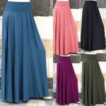 Женская длинная юбка в мусульманском стиле, Повседневная элегантная хлопковая плиссированная юбка макси с высокой талией, винтажная свободная длинная юбка А-силуэта