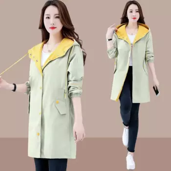 Женская Длинная ветровка с капюшоном, весна-осень