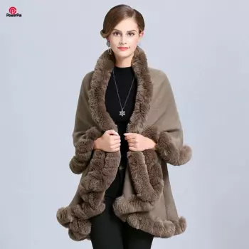Женская двухслойная накидка из кроличьего меха, вязаный кардиган из искусственного меха на осень и зиму