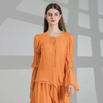 Женская двухслойная свободная футболка с длинным рукавом и круглым вырезом