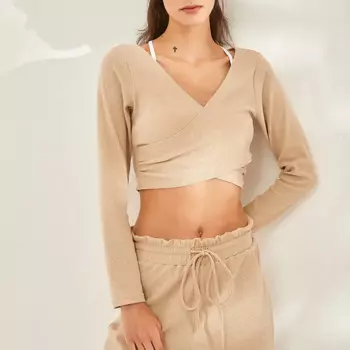 Женская дышащая футболка с V-образным вырезом и длинным рукавом