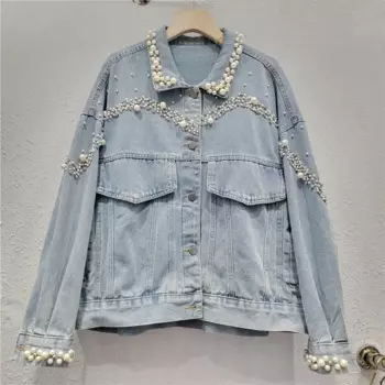 Женская джинсовая куртка с бриллиантами, новая осенняя Свободная джинсовая куртка в европейском стиле, 2024