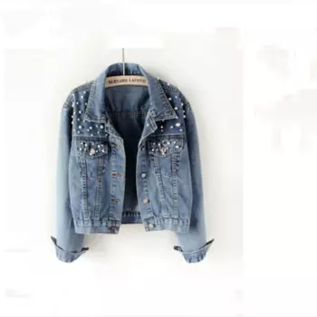 Женская джинсовая куртка с длинным рукавом, Повседневная Свободная осенняя куртка с бисером, 2021
