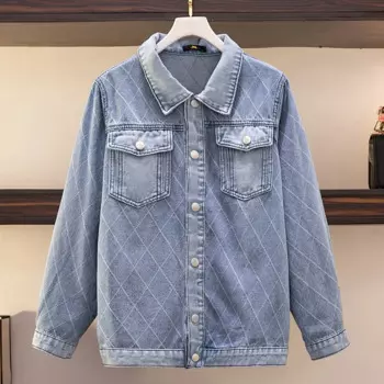 Женская джинсовая куртка с длинным рукавом, размеры до 9XL