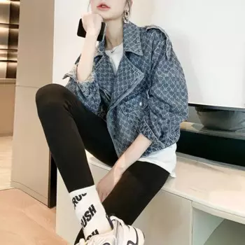 Женская джинсовая куртка с воротником-костюмом, винтажная модная и шикарная джинсовая куртка, верхняя одежда для улицы, осень 2021