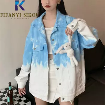 Женская джинсовая куртка, свободная джинсовая куртка с карманами и лацканами, 2021