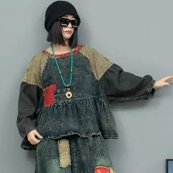 Женская джинсовая рубашка с длинным рукавом, осень 2024