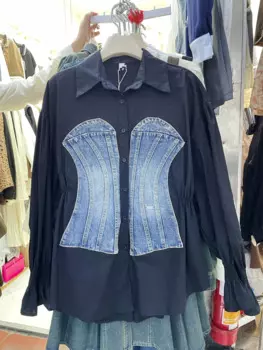 Женская джинсовая рубашка с длинными рукавами