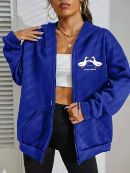 Женская флисовая толстовка с капюшоном и принтом, на молнии