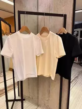 Женская футболка, новинка 2024, Повседневная простая Универсальная футболка с круглым вырезом и коротким рукавом