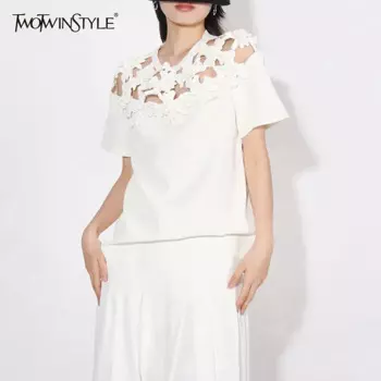 Женская футболка с аппликацией TWOTWINSTYLE, однотонная Минималистичная Повседневная футболка с круглым вырезом и коротким рукавом